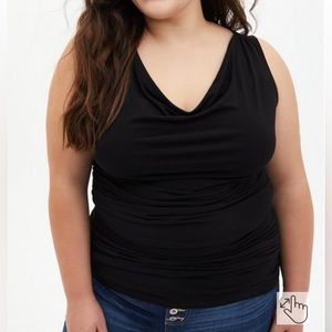 Torrid Black Studio Knit Cowl Neck Ruched Sleeveless Shirt